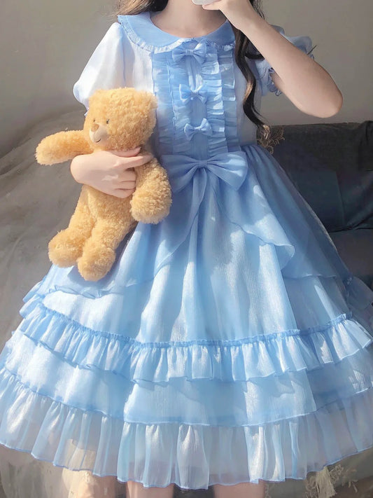 Vintage Ball Gown Light Sky Blue Chiffon Holiday Dress Birthday Dresses Birthday Outfits SD1301