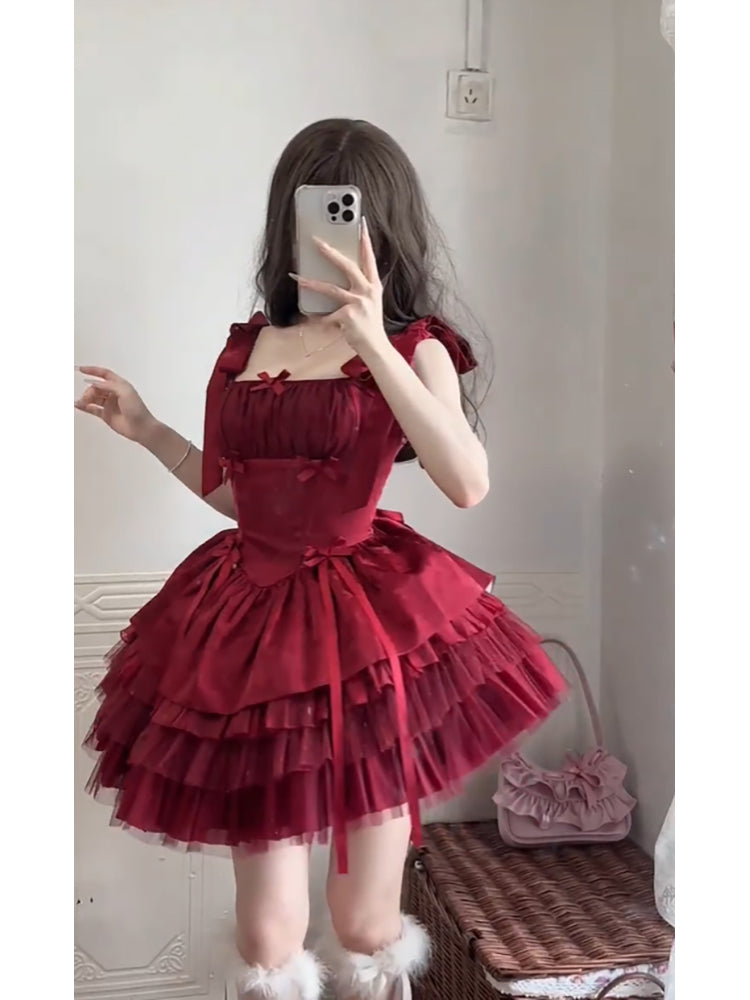 Sexy French Ball Gown Spaghetti Straps Holiday Dress Burgundy Birthday Dresses Birthday Outfits SD1302