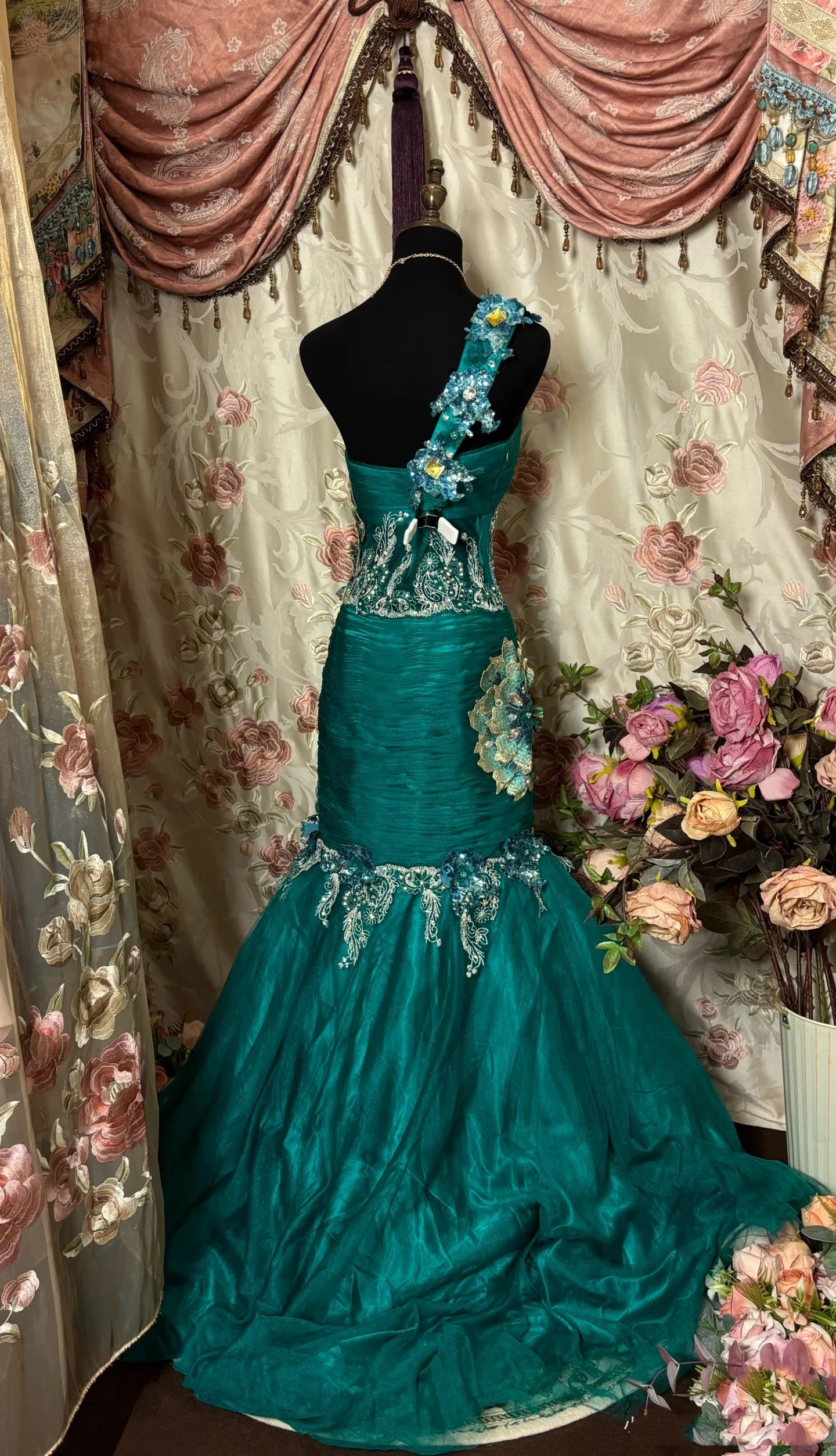 Retro Mermaid One Shoulder Green Lace Prom Dresses Long Party Dress SD1310