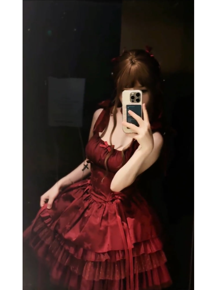 Chic French Ball Gown Spaghetti Straps Holiday Dress Burgundy Birthday Dresses Birthday Outfits SD1312