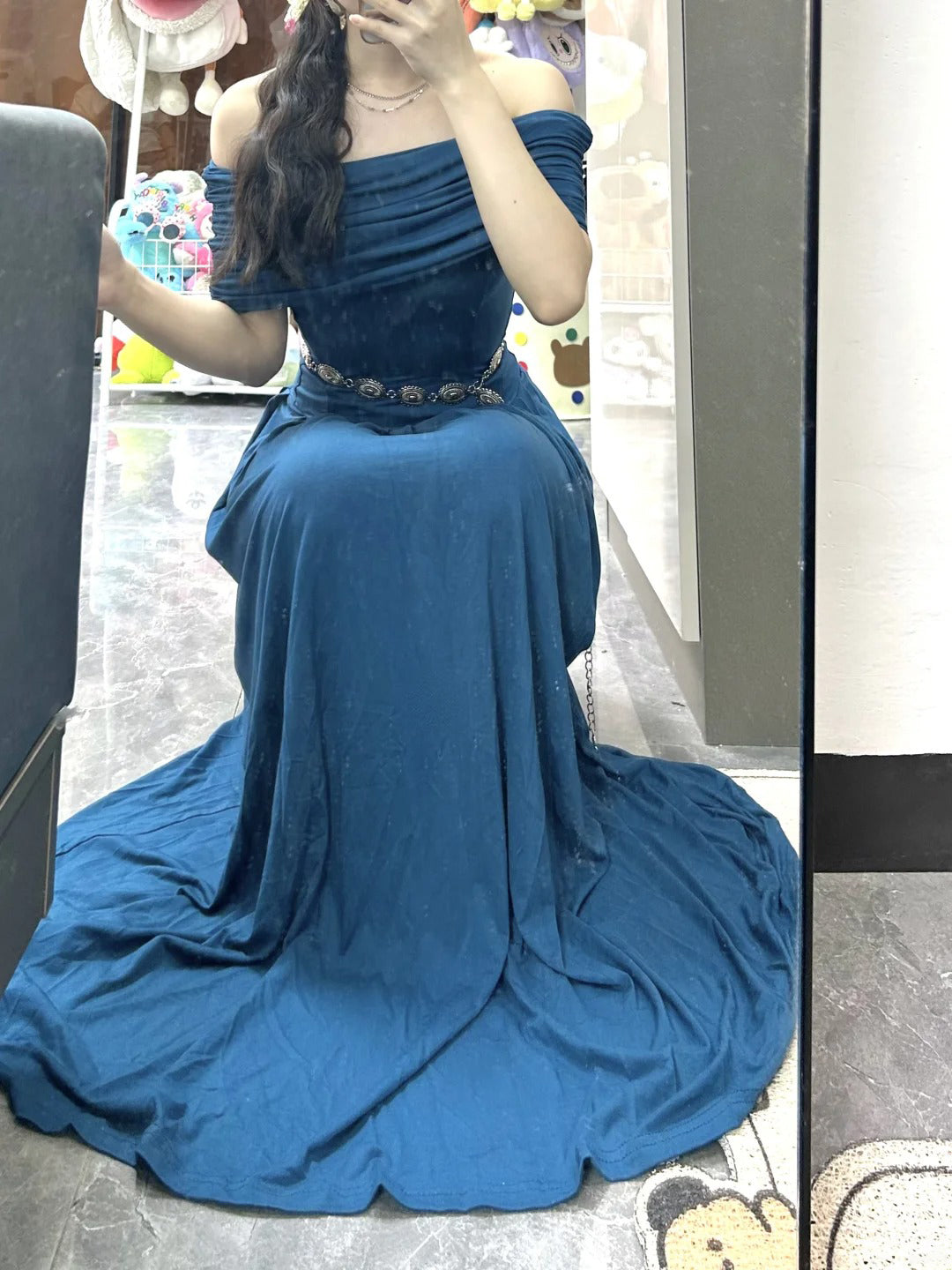 Vintage Sheath Off The Shoulder Blue Holiday Dress Birthday Dresses Birthday Outfits SD1313