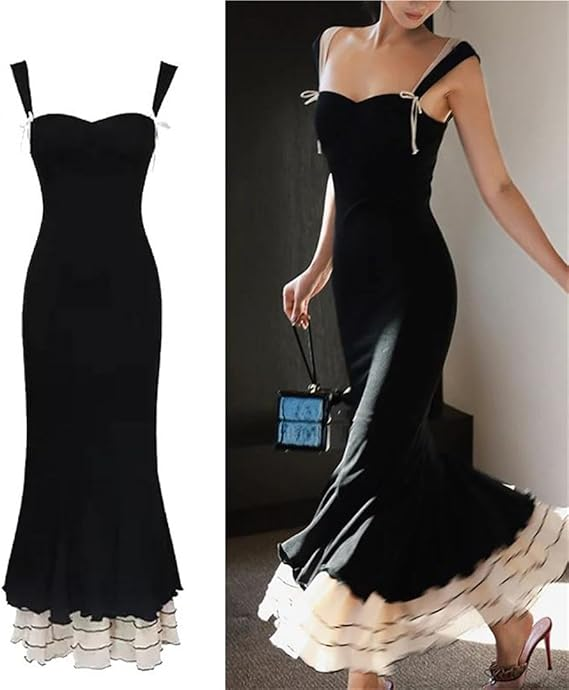 Sexy Mermaid Straps Chiffon Black Prom Dresses Party Dress SD1315