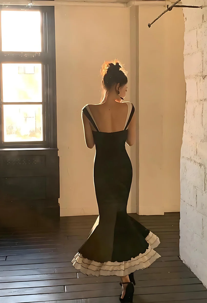 Sexy Mermaid Straps Chiffon Black Prom Dresses Party Dress SD1315