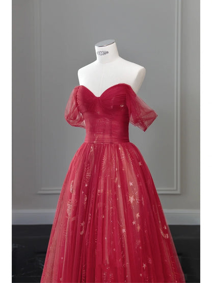 Pretty Ball Gown Off The Shoulder Navy Blue Tulle Long Prom Dresses Party Dress SD1326