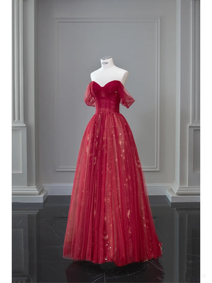 Pretty Ball Gown Off The Shoulder Navy Blue Tulle Long Prom Dresses Party Dress SD1326