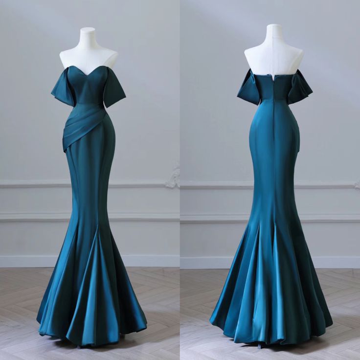 Sexy Mermaid Green Satin Off the Shoulder Pleats Prom Dress Prom Dresses SD1327