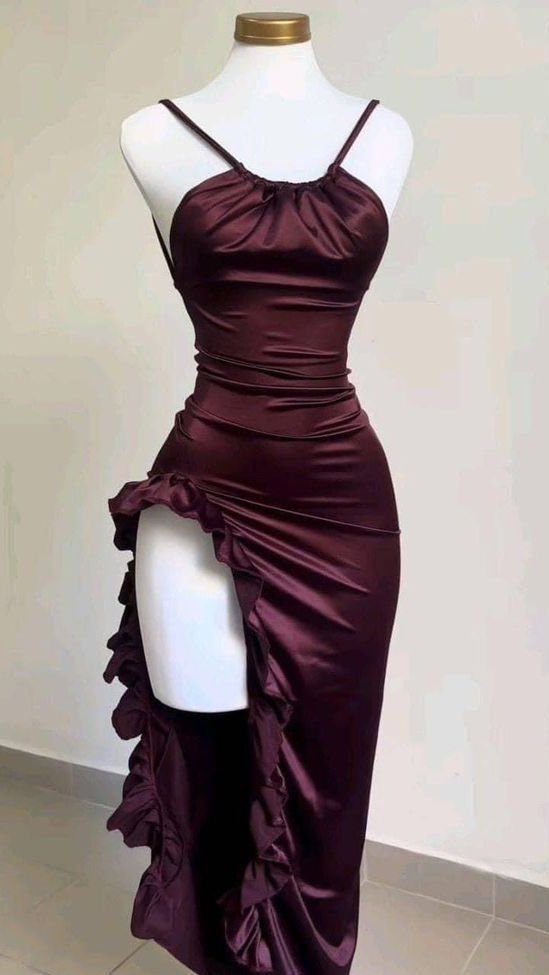 Pretty Mermaid Spaghetti Straps Burgundy Backless Prom Dresses Party Dress SD1338