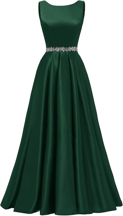 Sexy A Line Scoop Neckline Satin Green Long Prom Dresses Party Dress SD1340