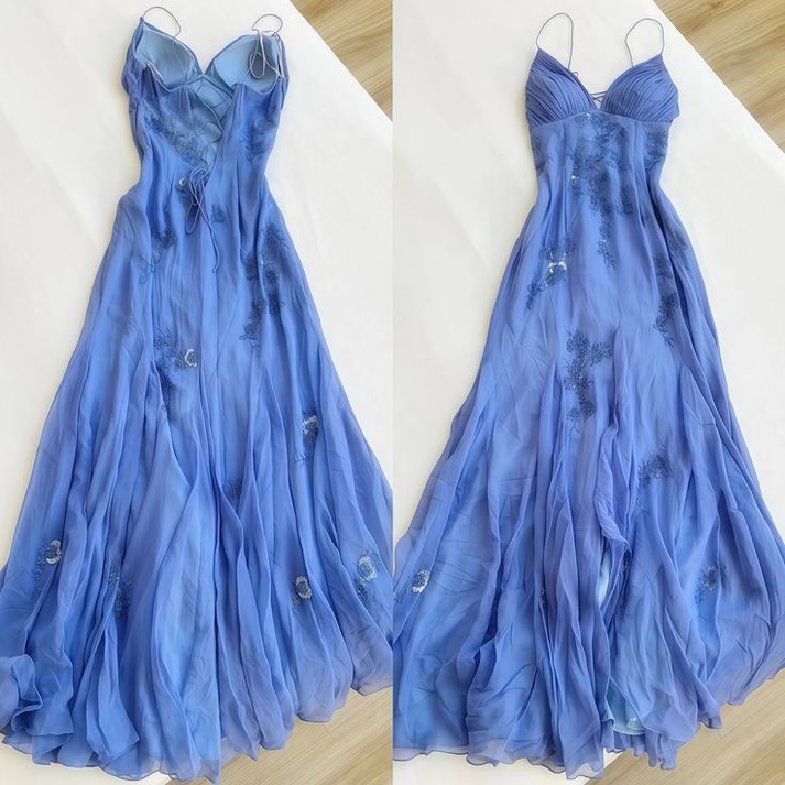 Trendy Mermaid Spaghetti Straps Lilac Corset Prom Dress with Split Front