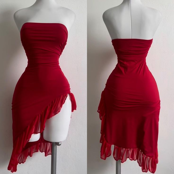 Vintage Sheath Strapless Red Short Chiffon Prom Dresses Party Dress SD1370