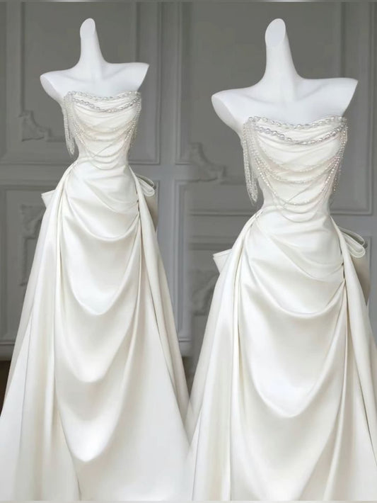 Elegant White Wedding Dresses With Train Mermaid Bridal Gowns SD1375