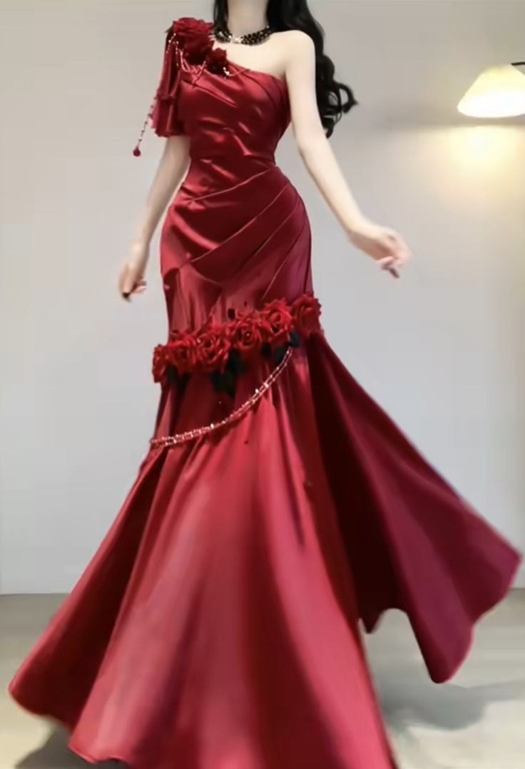 Vintage Style Prom Dresses Long Evening Dress Aesthetic Formal Red Birthday Dress SD1392