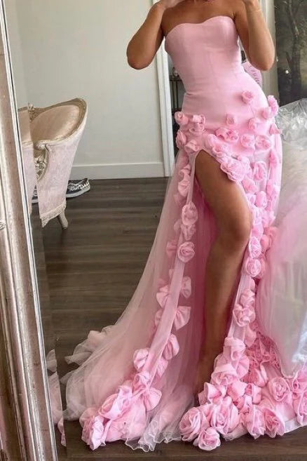 Pretty Sheath Sweetheart Pink Long Slit Prom Dresses Formal Evening Dress SD1412