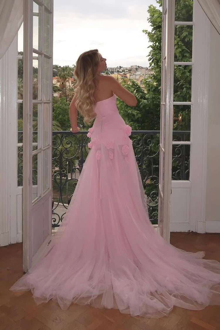 Pretty Sheath Sweetheart Pink Long Slit Prom Dresses Formal Evening Dress SD1412