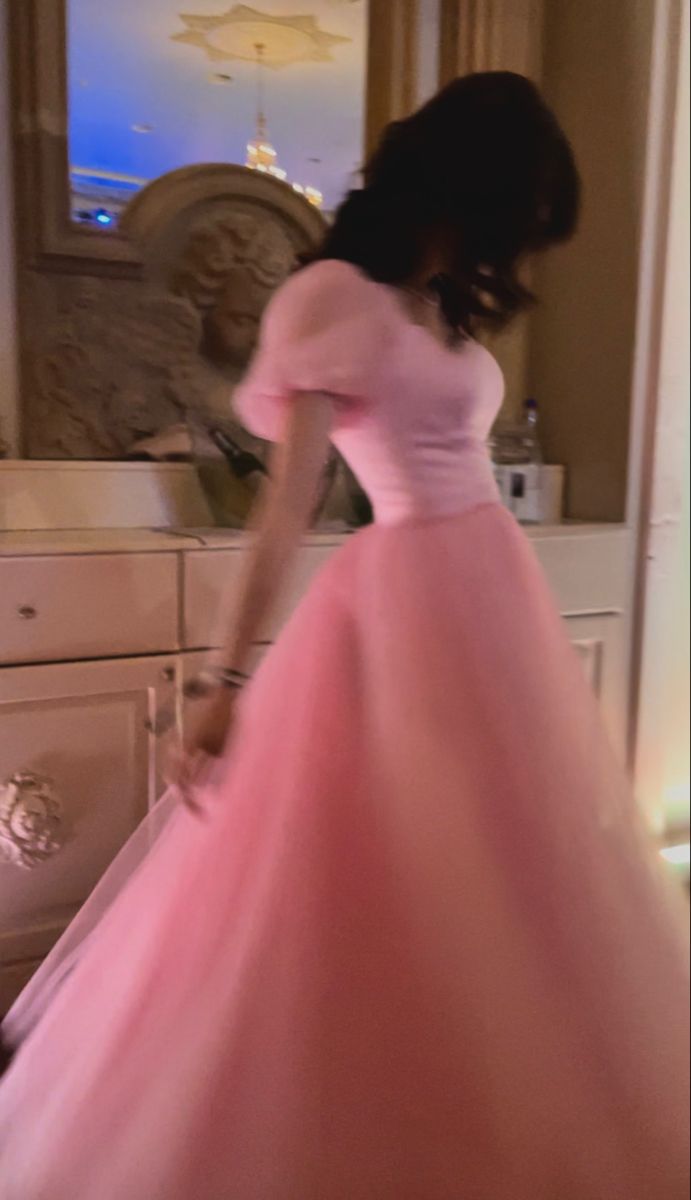 Pretty A Line Short Sleeves Pink Tulle Long Prom Dresses Formal Evening Dress SD1415