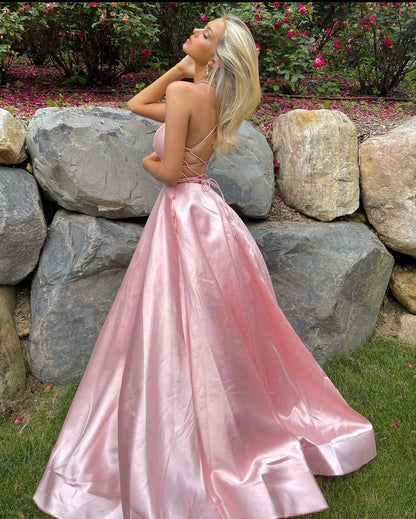 Pretty A Line Spaghetti Straps Backless Sleeveless Long Prom Dresses Formal Evening Dress SD1416