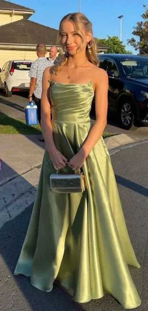 Sexy Sweetheart Sleeveless A-line Satin Evening Green Prom Dresses SD1419