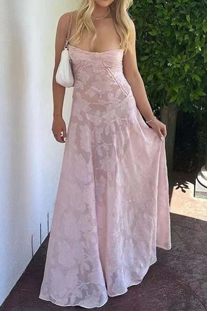 Pretty A Line Spaghetti Straps Floral Pink Lace Sleeveless Evening Prom Dresses SD1423