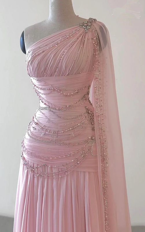 One-Shoulder Pink Asymmetrical Evening Gown main image 1