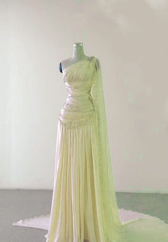 Classy Sheath One Shoulder Pink Long Chiffon Evening Gown Prom Dresses main image 1
