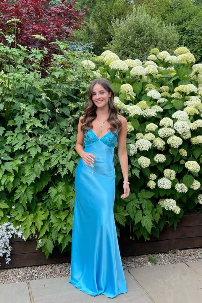 Classy Spaghetti Strap Sleeveless Mermaid Satin Long Prom Dresses SD1446