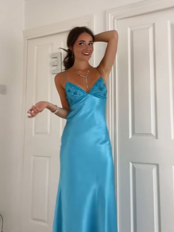 Classy Spaghetti Strap Sleeveless Mermaid Satin Long Prom Dresses SD1446