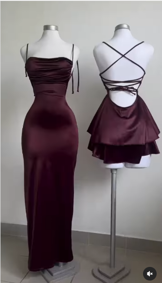 Classy Sheath Spaghetti Straps Burgundy Satin Sleeveless Long Backless Prom Dresses SD1453