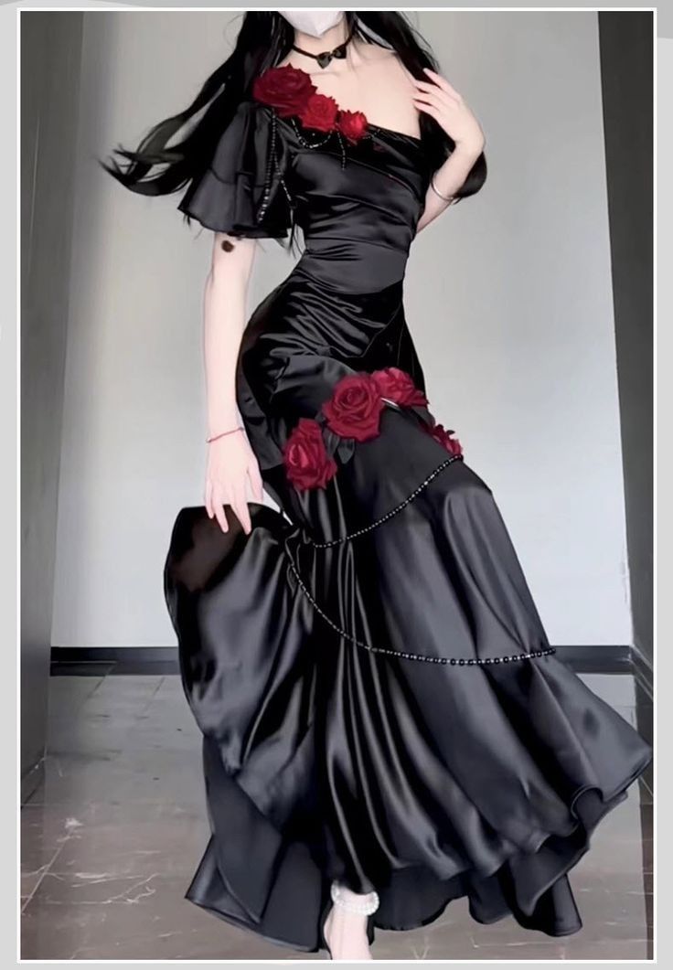 Retro Mermaid One Shoulder Black Satin Party Dress Long Prom Dresses SD1471