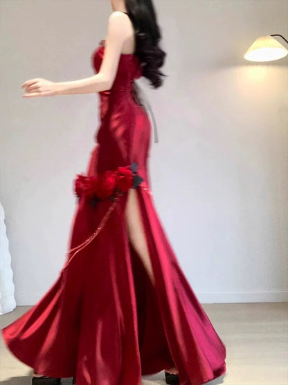 Retro Mermaid One Shoulder Black Satin Party Dress Long Prom Dresses SD1471
