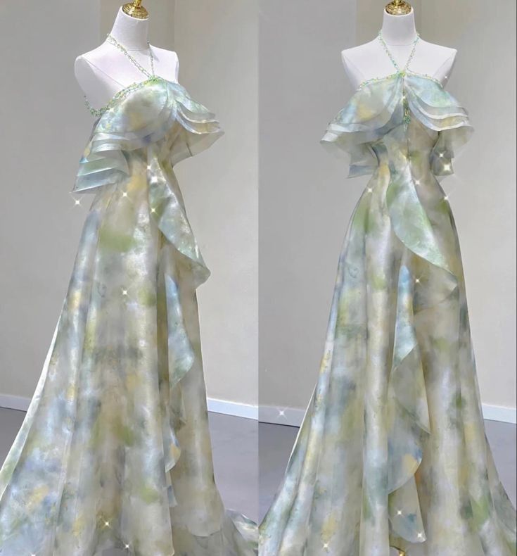 Classy A line Off The Shoulder Halter Green Floral Long Party Dress Prom Dresses SD1473