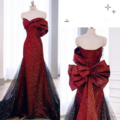 Classy Mermaid Off The Shoulder Burgundy Long Party Dress Satin Prom Dresses SD1477