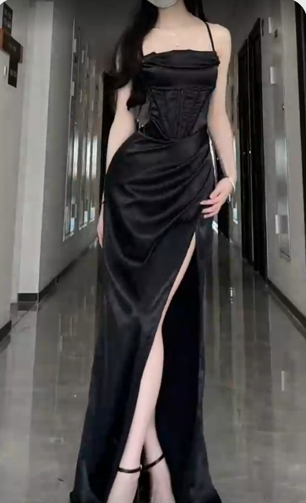 Elegant Satin Mermaid Maxi Dress Black Prom Dresses Evening Dress SD1493