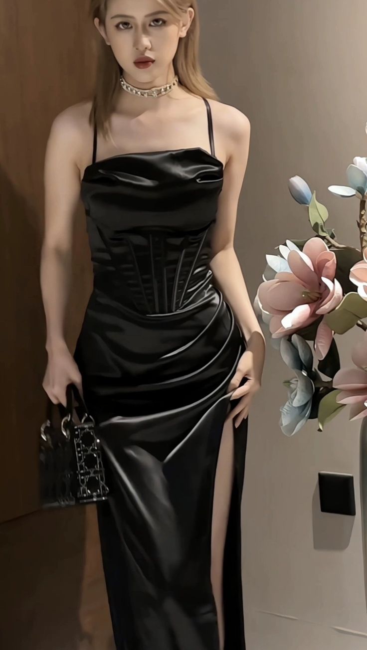 Elegant Satin Mermaid Maxi Dress Black Prom Dresses Evening Dress SD1493