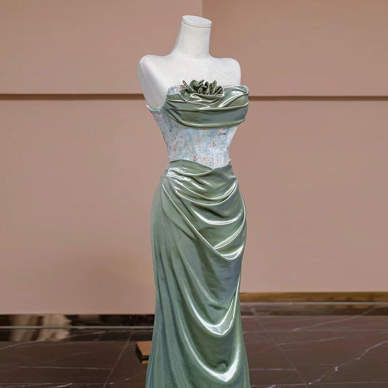 Sexy Mermaid Sweetheart Green Long Evening Dress Satin Prom Dresses SD1494