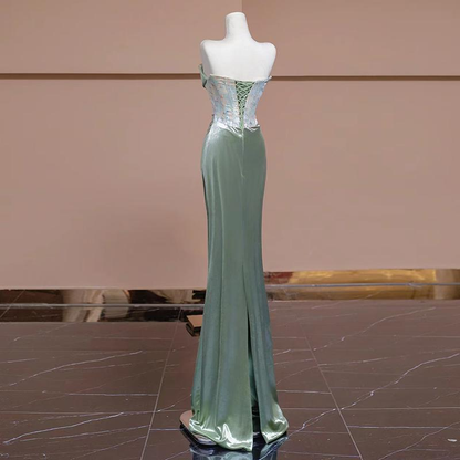 Sexy Mermaid Sweetheart Green Long Evening Dress Satin Prom Dresses SD1494