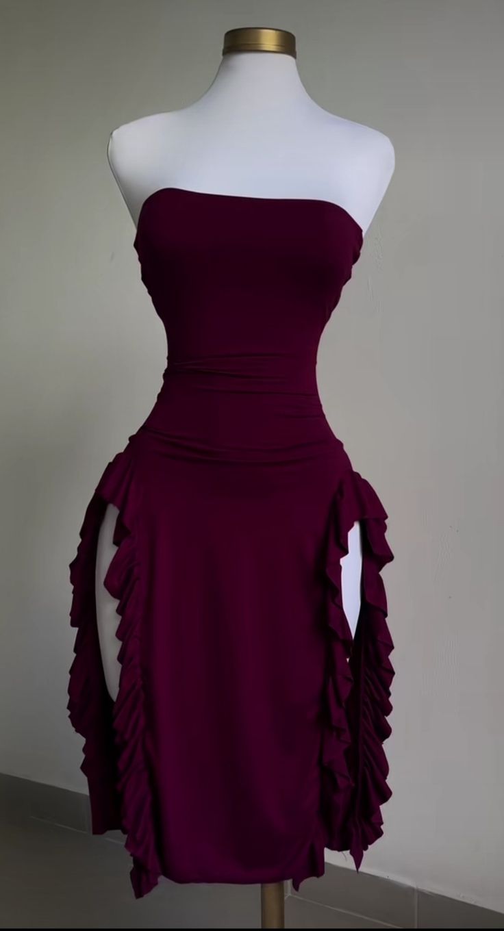 Retro Sheath Strapless Burgundy Party Dress Prom Dresses SD1511