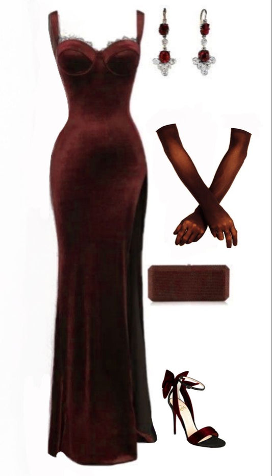 Modest Sheath Burgundy Long Prom Dresses Formal Graduation Party Dress Evening Dress SD1547