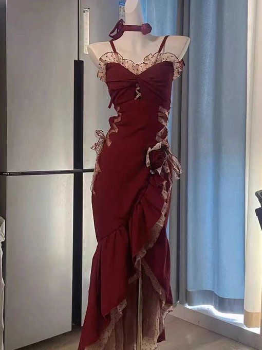 Sexy Mermaid Spaghetti Straps Burgundy Long Evening Dress Prom Dresses SD1548