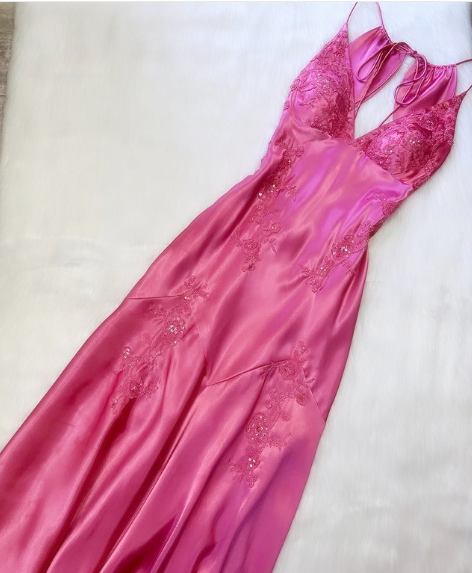 Sexy Mermaid Spaghetti Straps Pink Satin Backless Long Evening Dress Prom Dresses SD1549