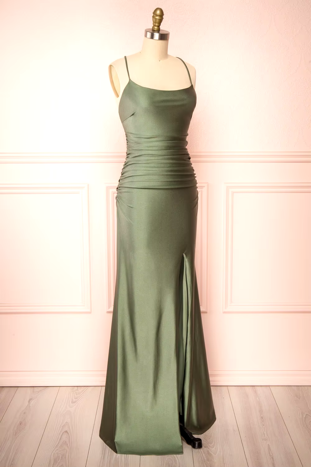 Modest Sheath Olive Green Backless Long Prom Dresses Formal Graduation Party Dress Evening Dress SD1552