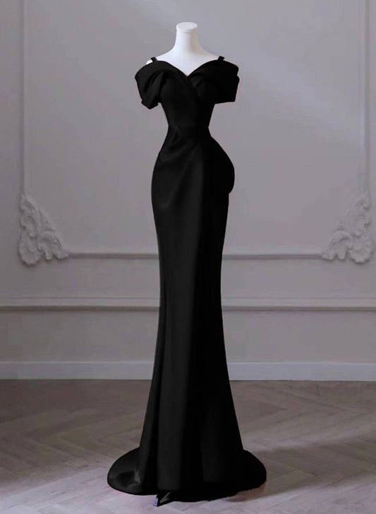 Modest Mermaid Black Long Prom Dresses Formal Graduation Party Dress Evening Dress SD1554