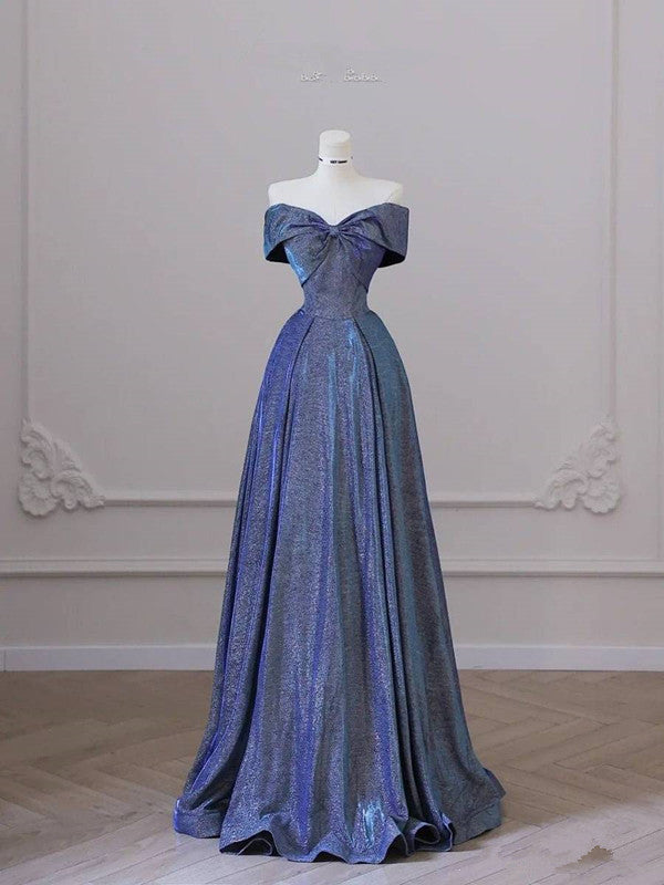 Sexy A Line Off The Shoulder Sequin Blue Long Evening Dress Prom Dresses SD1555