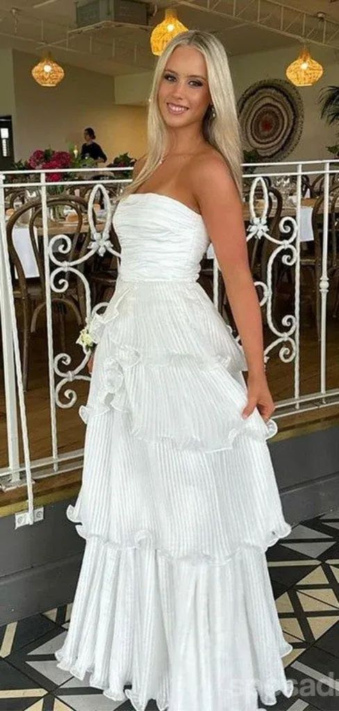 Elegant Soft Sweetheart Sleeveless A-line White Evening Prom Dresses SD1564