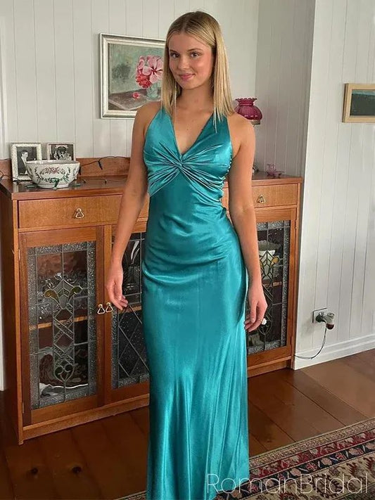 Elegant Sexy V-neck Sleeveless Mermaid Satin Evening Prom Dresses SD1565