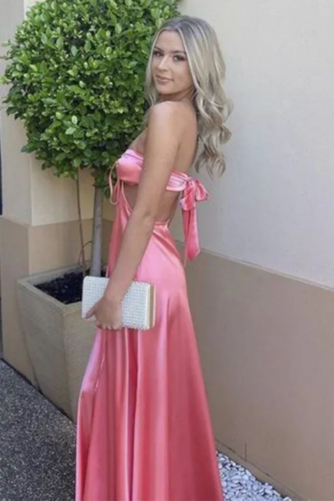 Simple Sweetheart Sleeveless A Line Satin Long Evening Prom Dresses SD1568