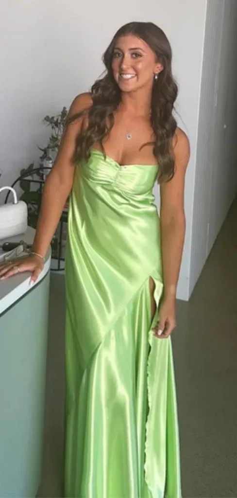 Simple Spaghetti Strap Sleeveless A-line Satin Long Evening Prom Dresses SD1574