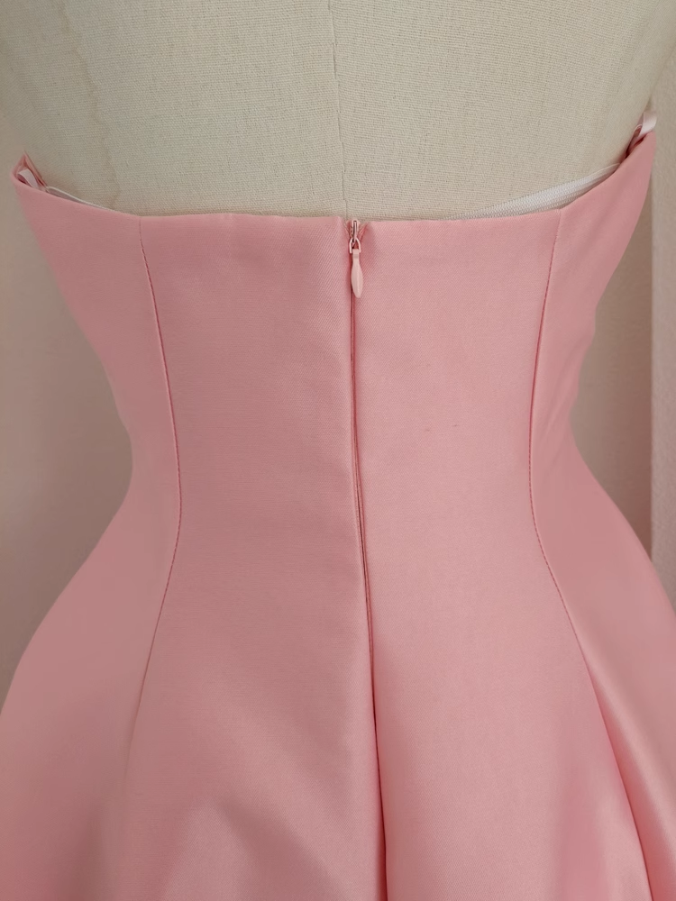 Cute A line Strapless Pink Vacation Dress Satin Women Dresses SD157