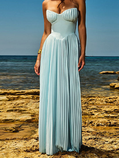 Sweetheart Sleeveless Chiffon Blue A-line  Long Evening Prom Dresses SD1585