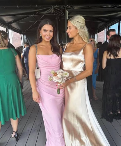 Simple Sweetheart Sleeveless Mermaid Satin Long Evening Prom Dresses SD1587