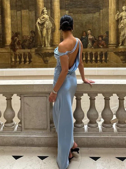 Formal One-shoulder Sleeveless Mermaid Satin Evening Prom Dresses SD1591